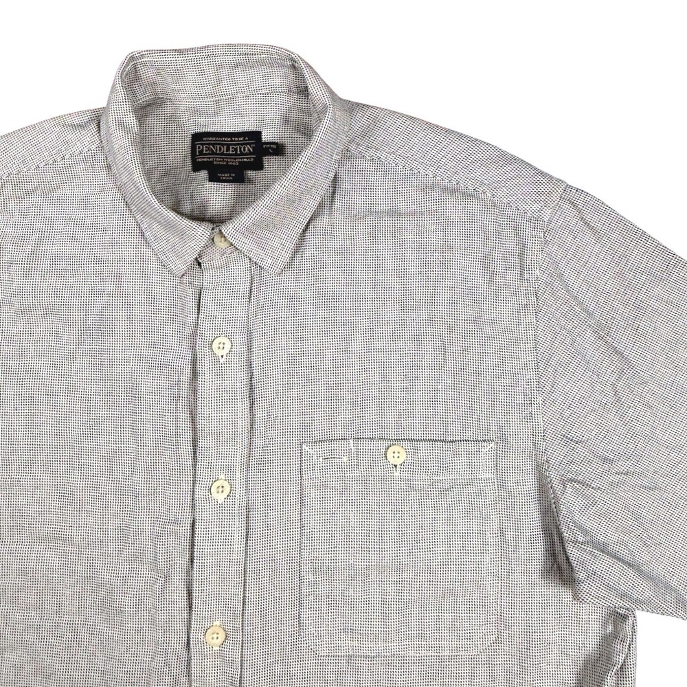 Pendleton Mens Short Sleeve Button Down Shirt Grey White Micro Check Fitted L